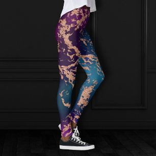 Leggings Moody Luxe Marble Oro púrpura profundo y Rosa Ve