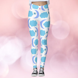 Leggings Moon Cloud Stars Pattern Blue Purple