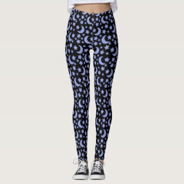 Leggings Moones de lavanda y estrellas Patrón celeste