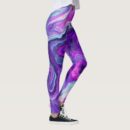 Leggings Morado, azul, marble rosado, arte fluido