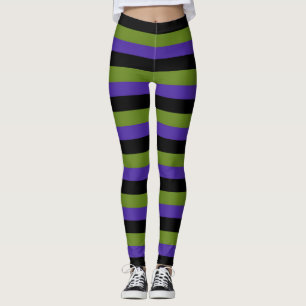 Leggings Morado Black Green Witchen Stripes Halloween
