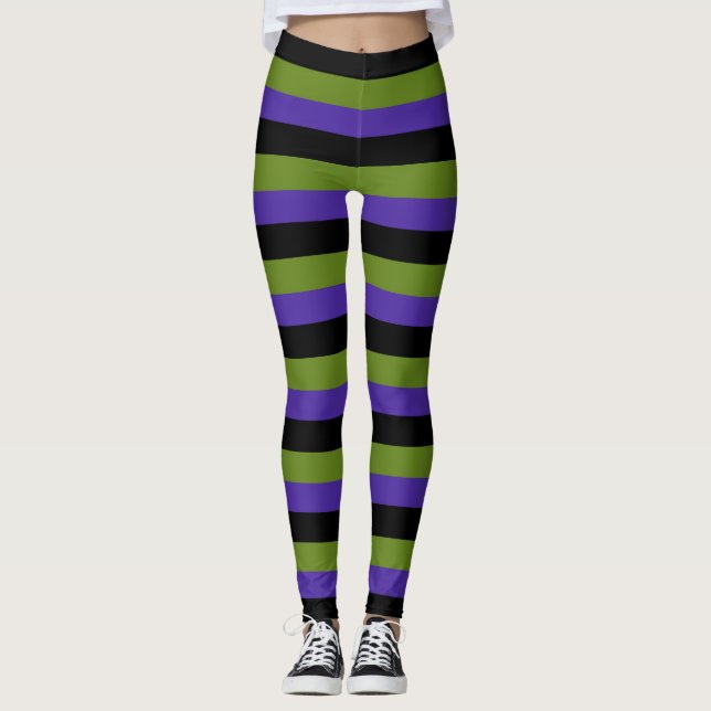 Leggings Morado Black Green Witchen Stripes Halloween (Anverso)