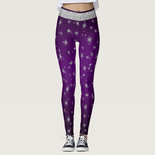 Leggings Morado con estrellas plateadas (Anverso)