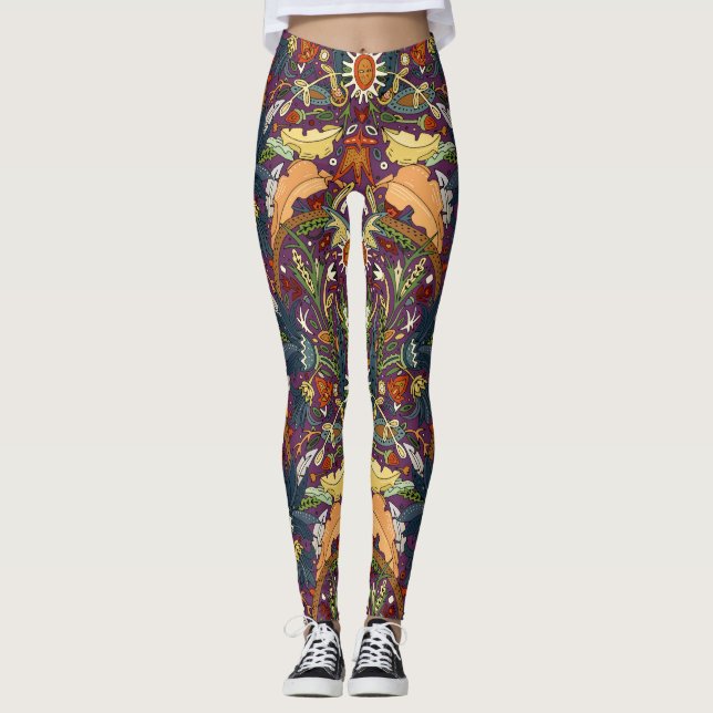 Leggings Morado de damasco victoriano (Anverso)