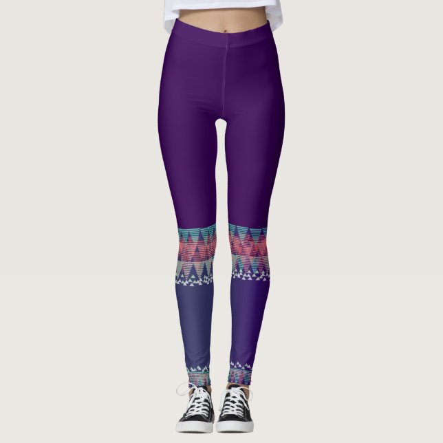 Leggings Morado oscuro con diseño azteca>Coloridas leyendas (Anverso)