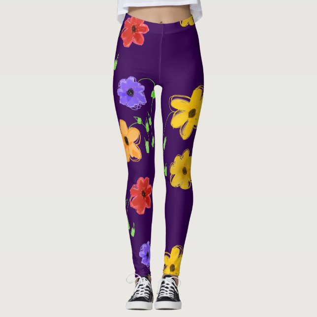 Leggings Morado oscuro florido (Anverso)