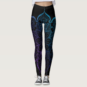 Leggings Morado y Verde azulado Ombre Faux Purpurina Mandal