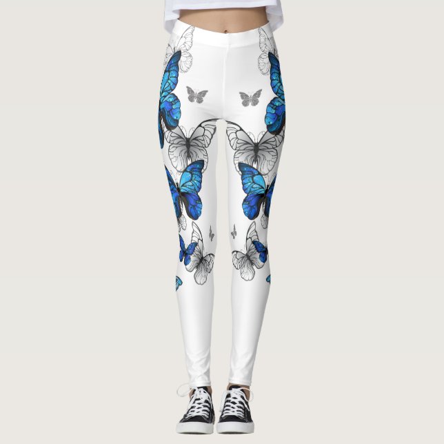Leggings Morfo de las mariposas voladoras azules (Anverso)