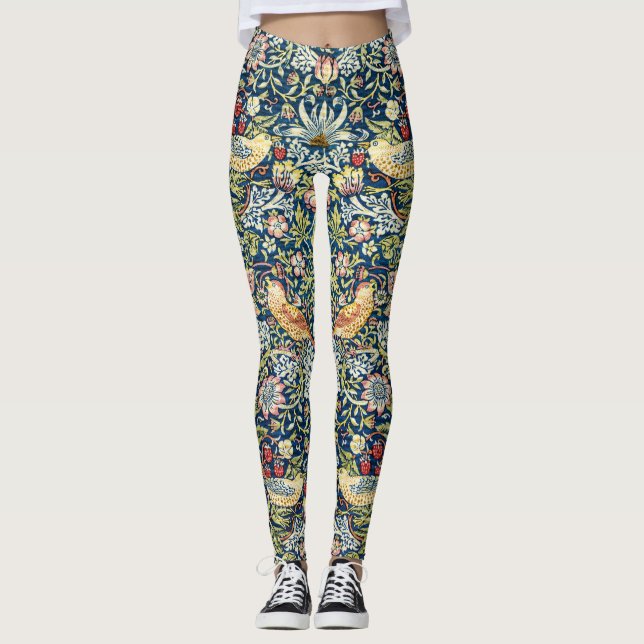 Leggings Morris - Pájaro de fresa y patrón floral (Anverso)