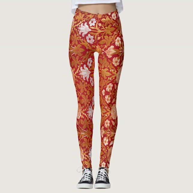 Leggings Morris - Patrón de flores Rosa y Lily de la época  (Anverso)