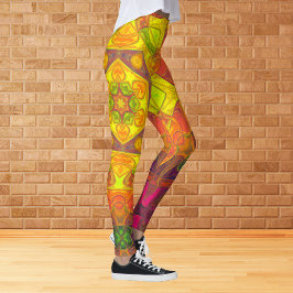 Leggings Mosaic Mandala Flor Naranja amarillo y morado