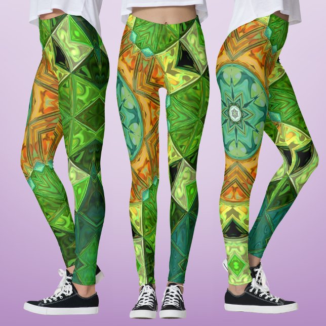 Leggings Mosaic Mandala Naranja y Verde (Subido por el creador)