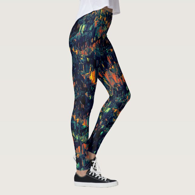 Leggings Mosaico abstracto de fogata desplazada sobre verde (Derecha)