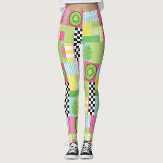 Leggings Mosaico amarillo verde rosa de la fruta de verano
