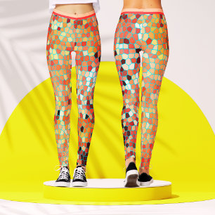 Leggings Mosaico Colorido de Melocotón Patrón Geométrico Ab