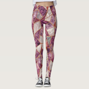 Leggings Mosaico de amatista – Vidrio agrietado - Púrpura