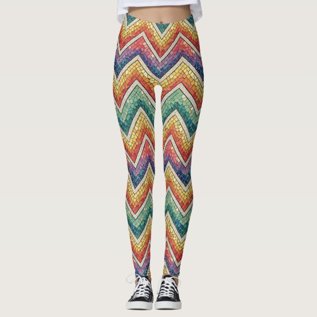 Leggings Mosaico de Chevron de Arcoíris – Baldosa Geométric (Anverso)