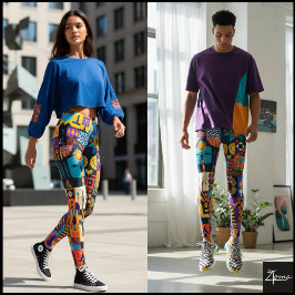 Leggings Mosaico de Colcha Geométrica de Arte Popular Abstr
