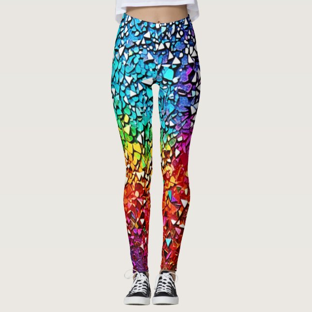 Leggings Mosaico de fragmentos de arcoiris (Anverso)
