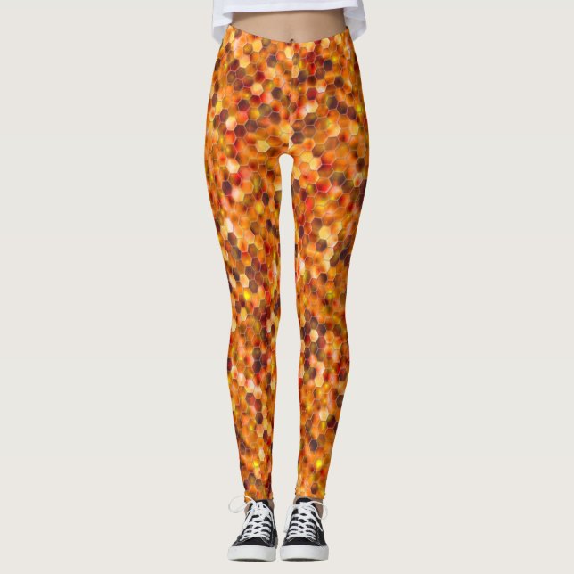 Leggings Mosaico de hexágonos en puntos en tonos rojos tira (Anverso)