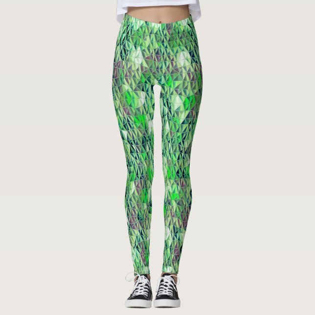 Leggings Mosaico en triángulos verdes con tonos degradados (Anverso)