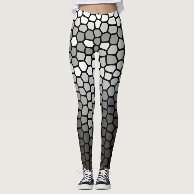 Leggings Mosaico geométrico moderno gris y blanco (Anverso)