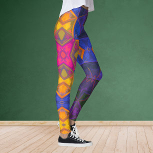 Leggings Mosaico Kaleidoscope cuadrado amarillo azul y rosa