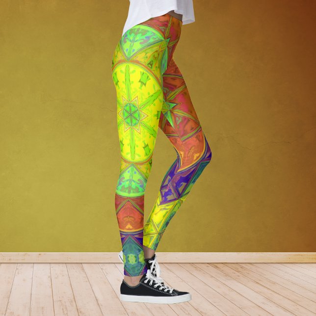 Leggings Mosaico Kaleidoscope Flor Amarillo Verde y Naranja (Subido por el creador)