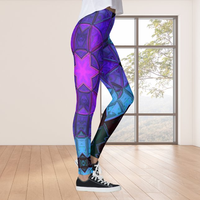 Leggings Mosaico Kaleidoscope Flor azul morado y negro (Subido por el creador)