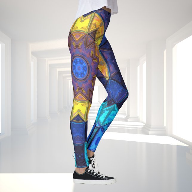 Leggings Mosaico Kaleidoscope Flor azul y amarillo (Subido por el creador)