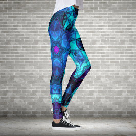 Leggings Mosaico Kaleidoscope Flor azul y púrpura