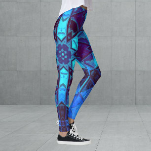 Leggings Mosaico Kaleidoscope Flor azul y púrpura