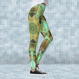 Leggings Mosaico Kaleidoscope Flor verde y marrón