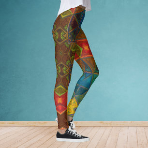 Leggings Mosaico Kaleidoscope Plaza azul rojo y verde