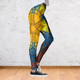 Leggings Mosaico Mandala Flor amarillo azul y rojo