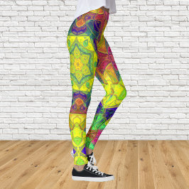 Leggings Mosaico Mandala Flor amarillo azul y verde