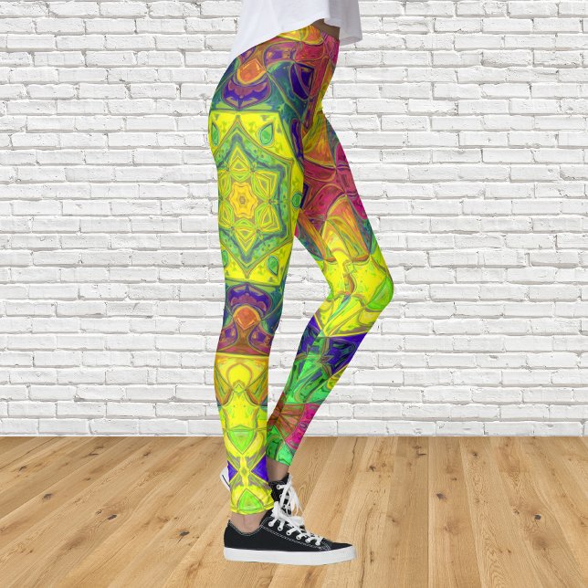 Leggings Mosaico Mandala Flor amarillo azul y verde (Subido por el creador)