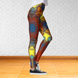 Leggings Mosaico Mandala Flor Amarillo Rojo y Azul
