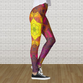 Leggings Mosaico Mandala Flor amarillo rosa y morado