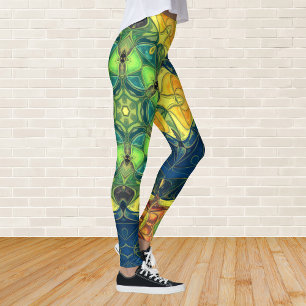 Leggings Mosaico Mandala Flor Amarillo Verde y Azul