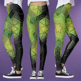 Leggings Mosaico Mandala Flor Amarillo Verde y Negro