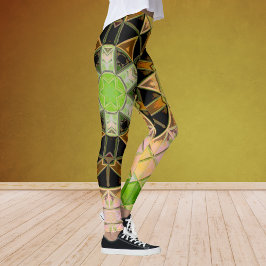 Leggings Mosaico Mandala Flor Amarillo Verde y Negro