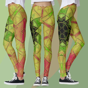 Leggings Mosaico Mandala Flor Amarillo Verde y Rosa