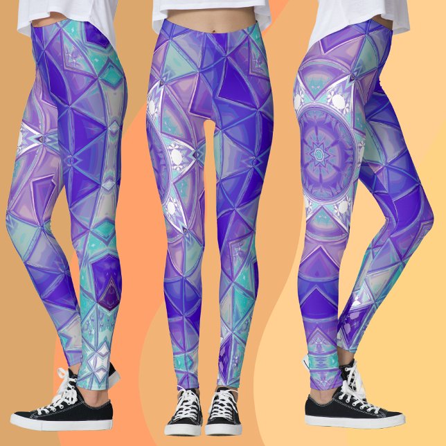 Leggings Mosaico Mandala Flor Azul morado y blanco (Subido por el creador)