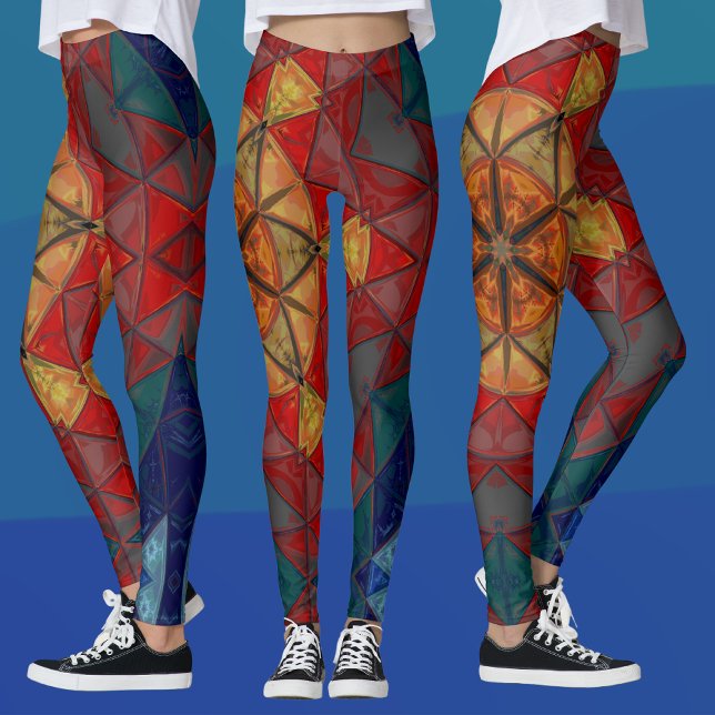 Leggings Mosaico Mandala Flor azul rojo y amarillo (Subido por el creador)