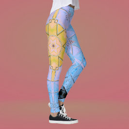 Leggings Mosaico Mandala Flor azul y amarillo