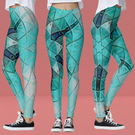 Leggings Mosaico Mandala Flor azul y blanco