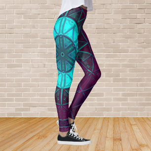 Leggings Mosaico Mandala Flor Azul y Púrpura