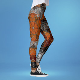 Leggings Mosaico Mandala Flor Naranja Blanco y Negro