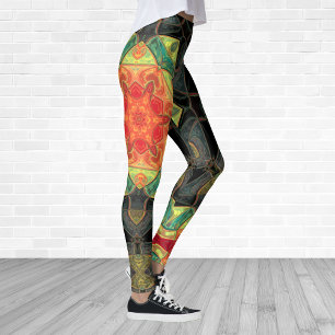 Leggings Mosaico Mandala Flor Rojo Amarillo Verde y Negro